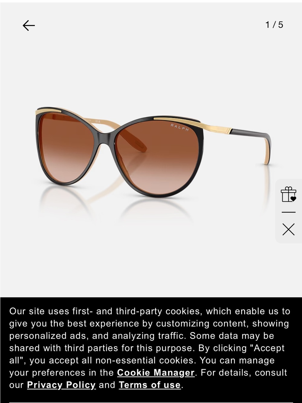 Ralph Lauren Black Frame Sunglasses with Brown Gradient Lenses